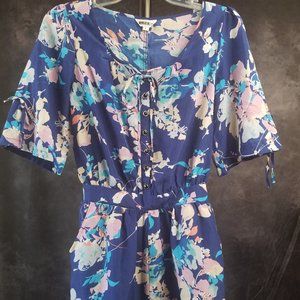 Blue Floral Button Through Romper
